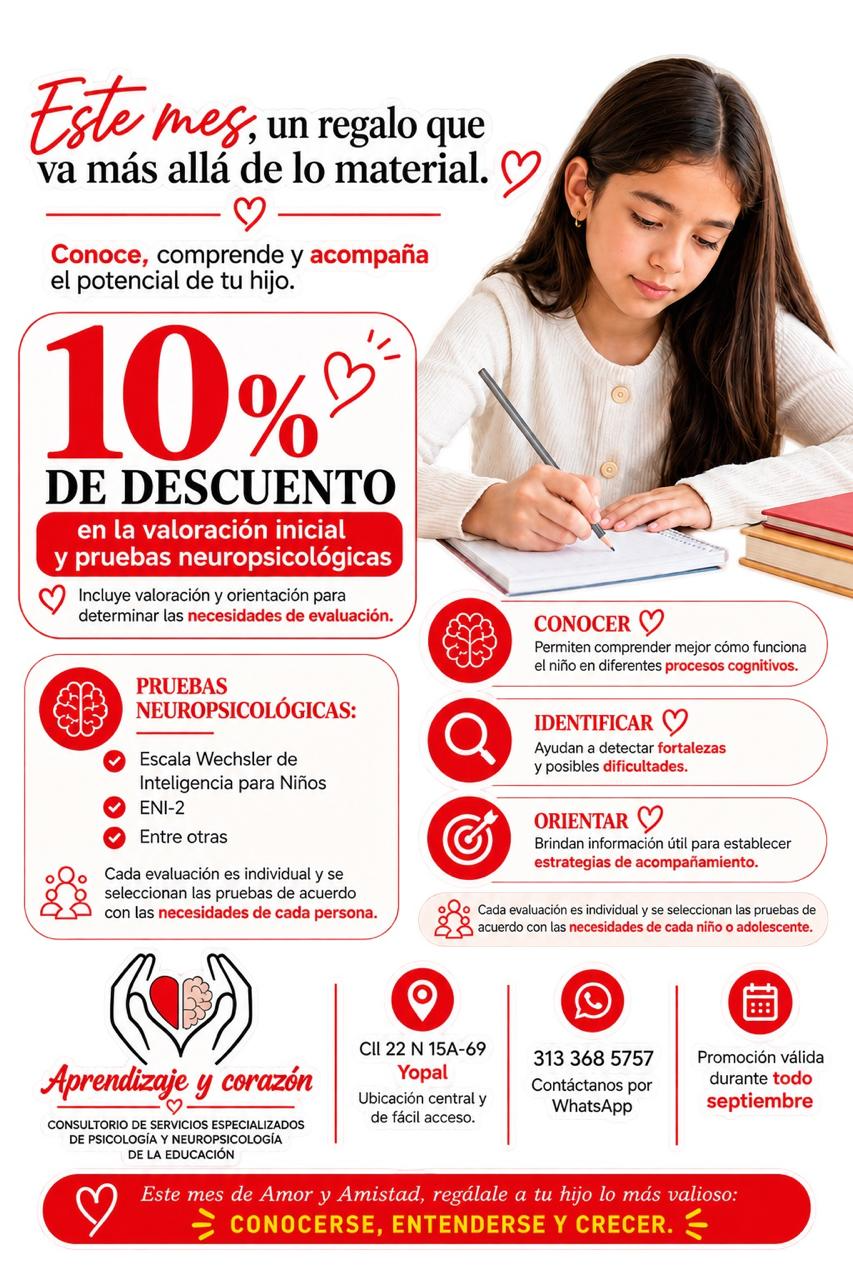 10% de descuento en valoración inicial y pruebas neuropsicológicas durante septiembre